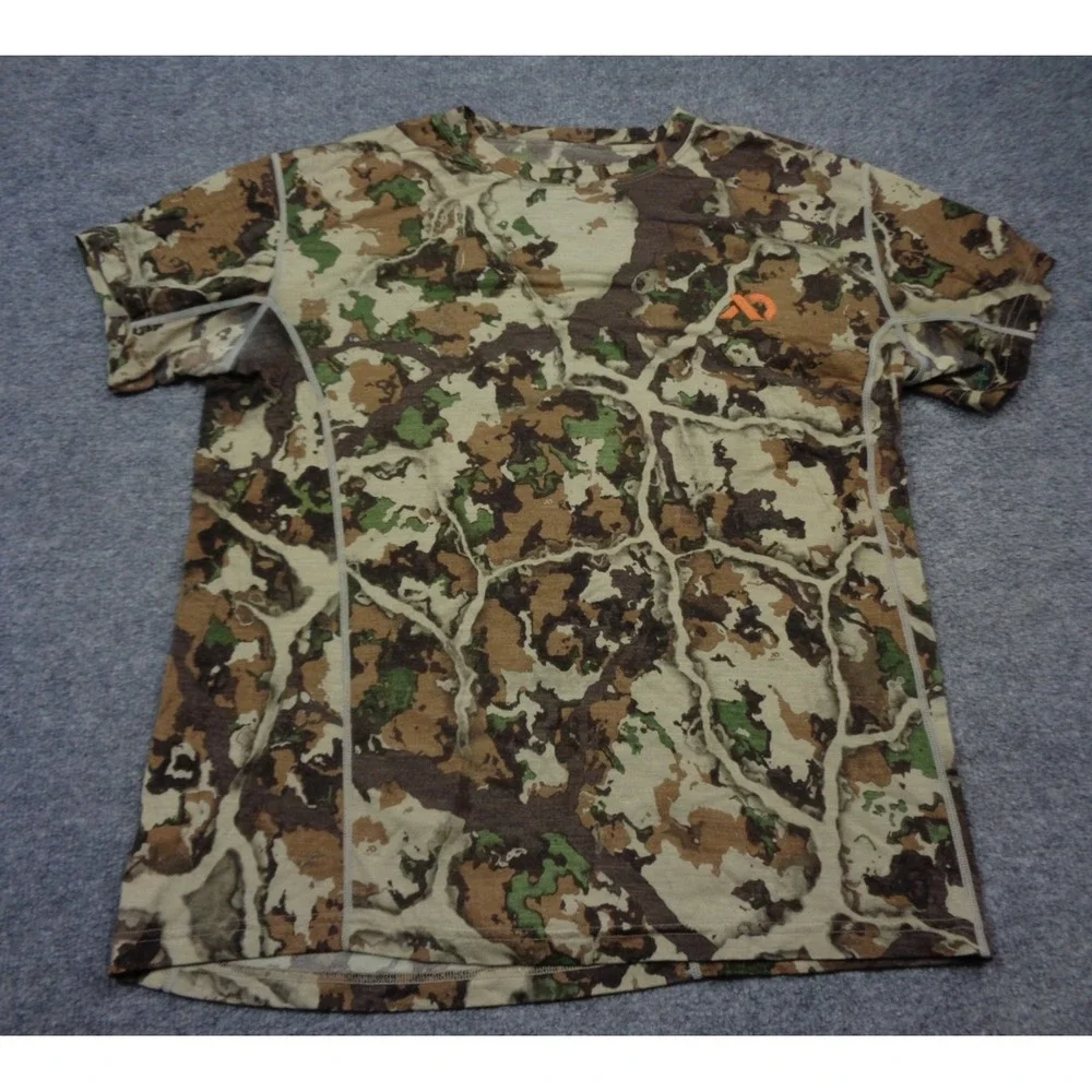 First Lite Shirt Mens L Wick Camo Short Sleeve Creck Neck Merino Wool